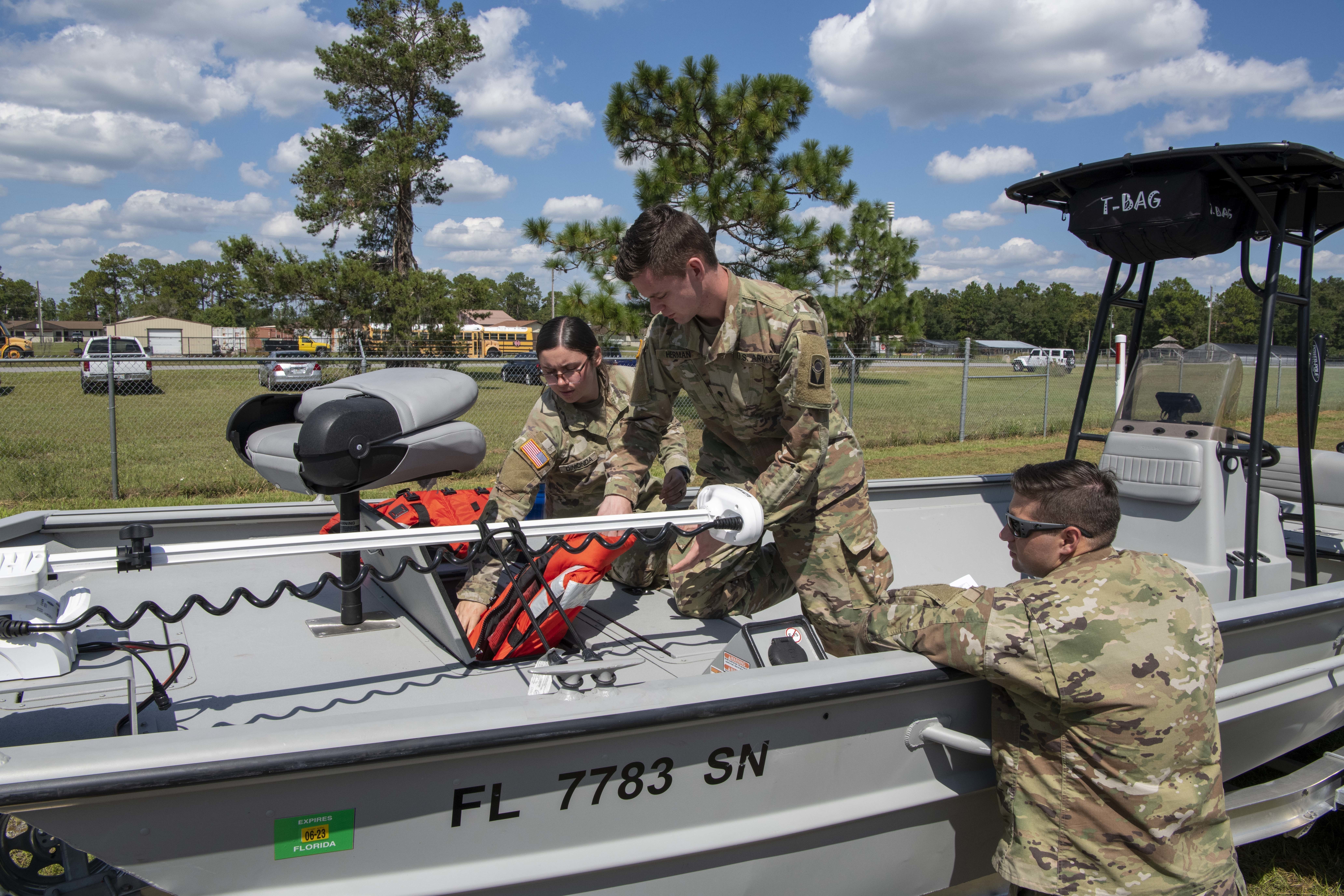 Soldiers with the Florida National Guard’s Chemical, Biological, Radiological, Nuclear and high-yield Explosive Enhanced Response Force Package unit conduct pre-inspection of their rescue equipment ahead of Hurricane Ian's arrival, Sept. 26, 2022.